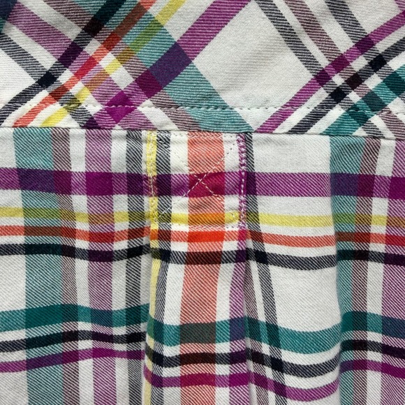 Talbots Petite Medium Burgundy Plaid Button Up Shirt Long Sleeve Preppy Career - Picture 8 of 8